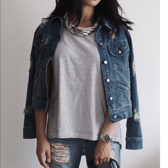 The Kooples Jackets & Blazers - The KOOPLES distressed denim jacket